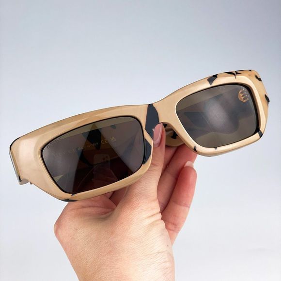 Gucci GG1296S 003 Sunglasses Black Big Spotted Havana Brown Rectangle Unisex - Picture 2 of 10